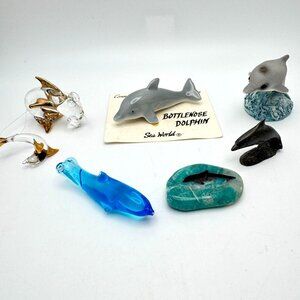 Set Of 7 Dolphin Figurines Glass Stone Resin Vtg Sea World Bottlenose